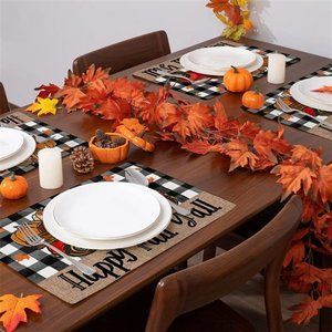 Set of 4 Fall Watercolor Buffalo Plaid Placemats Farmhouse Cow Truck Placemats